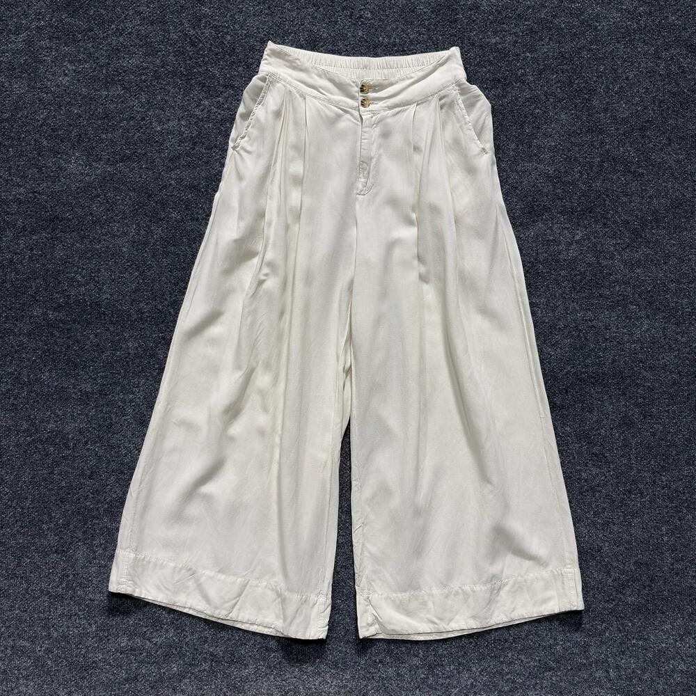 Splendid Pants Womens XS Off White Linen Blend Wide Leg Cropped Pleated Casual